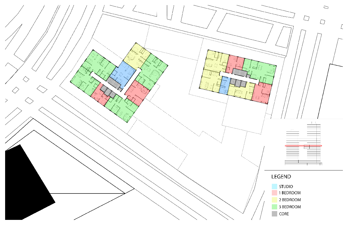 Typical tower floors — unit mix